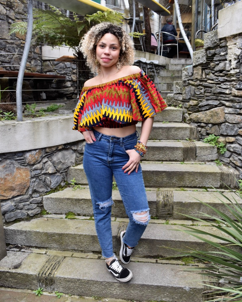 Ankara Shoulderless Crop Top