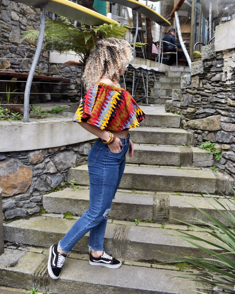 Ankara Shoulderless Crop Top